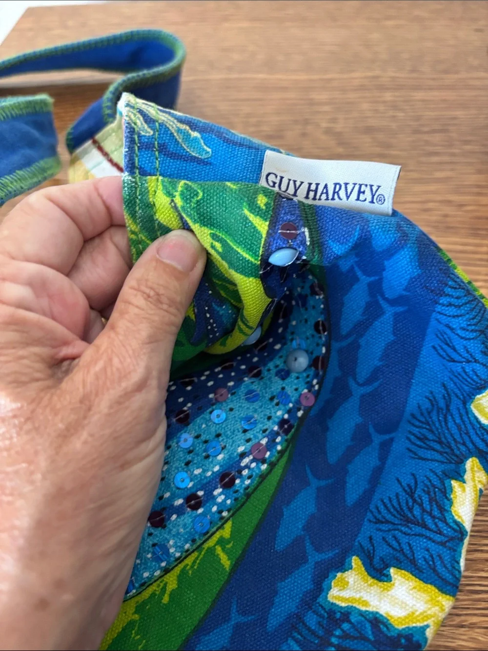 Blue Dolphin Print Canvas Tote Bag by Guy Harvey in excellent condition